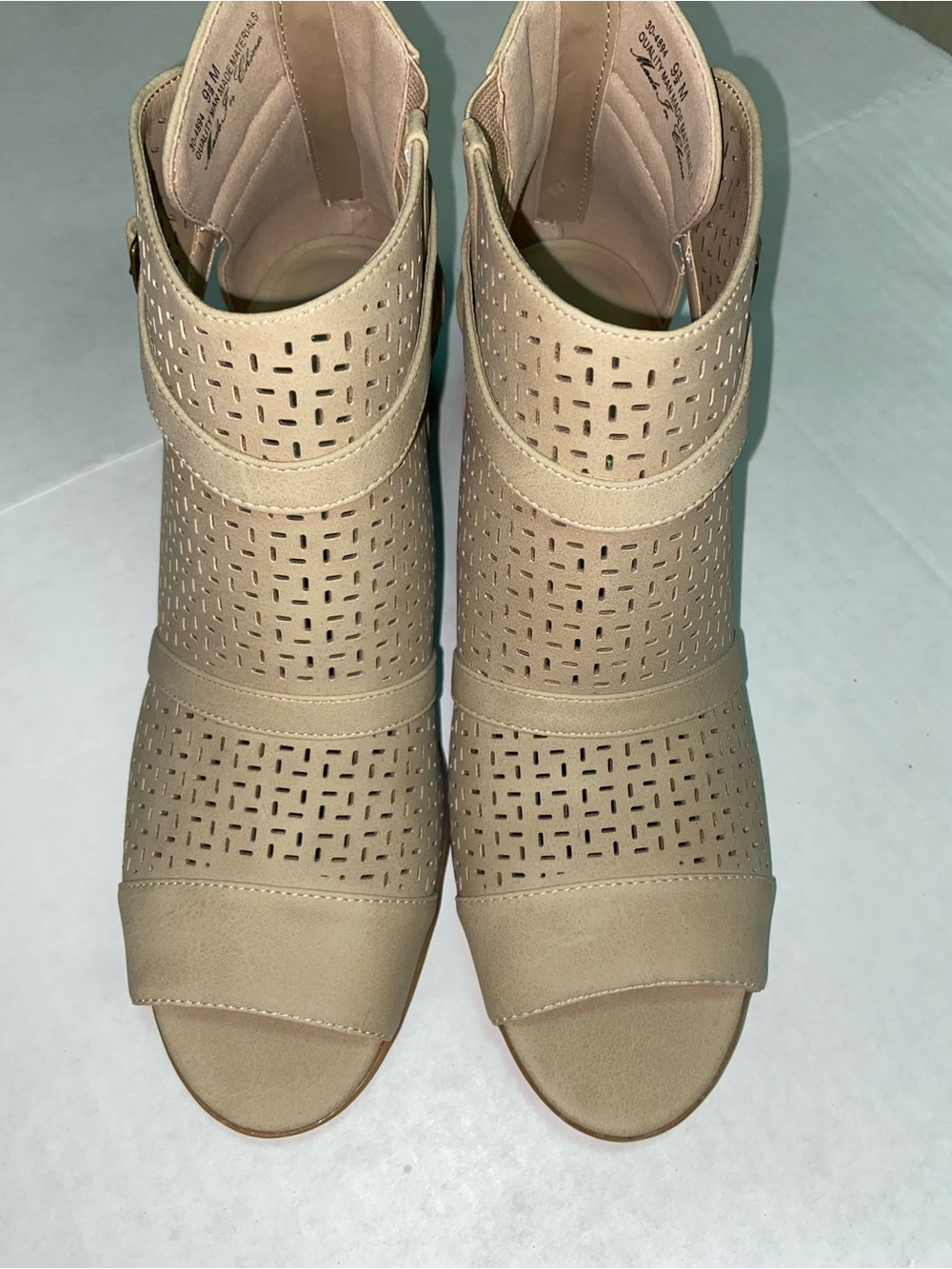 Easy Street Beige Perforated Peep-Toe Ankle Mules
